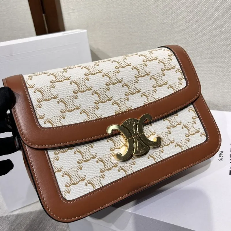 Celine 309 White Brown Satchel Handbag - Image 5