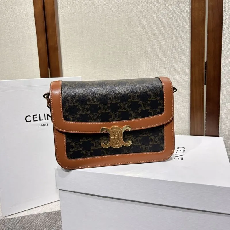 Celine Black Tan Monogram Crossbody Satchel Bag