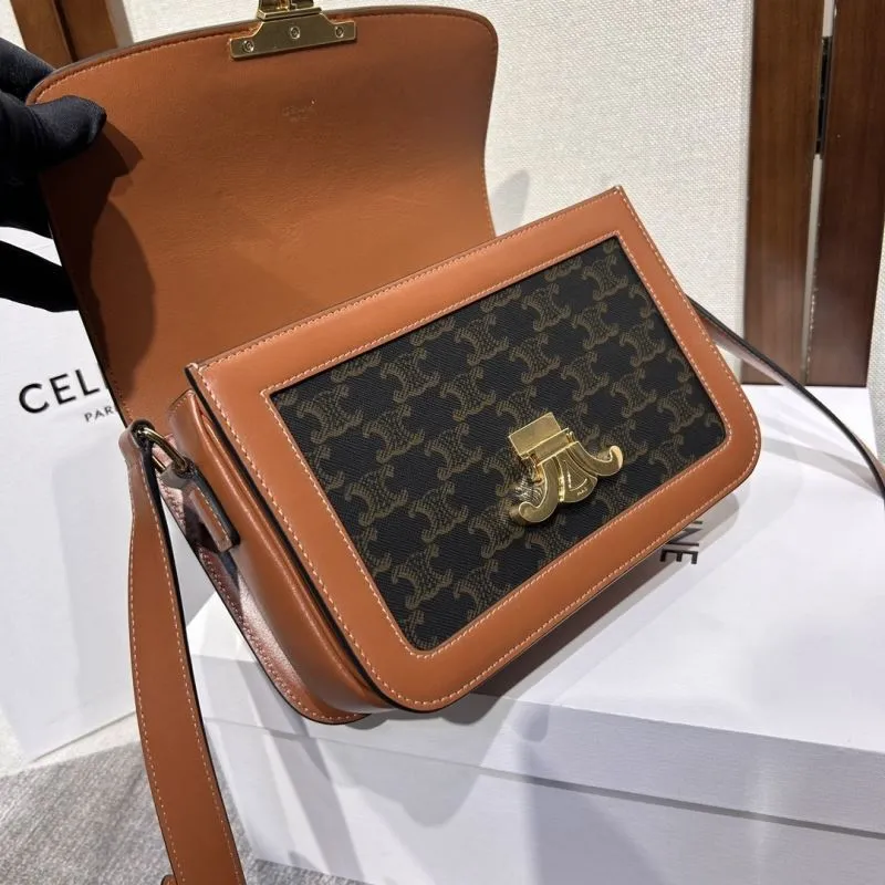 Celine Black Tan Monogram Crossbody Satchel Bag - Image 6