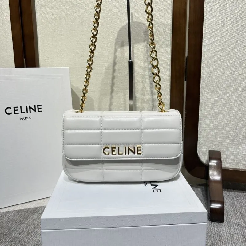 Celine White Quilted Chain Satchel Bag 313