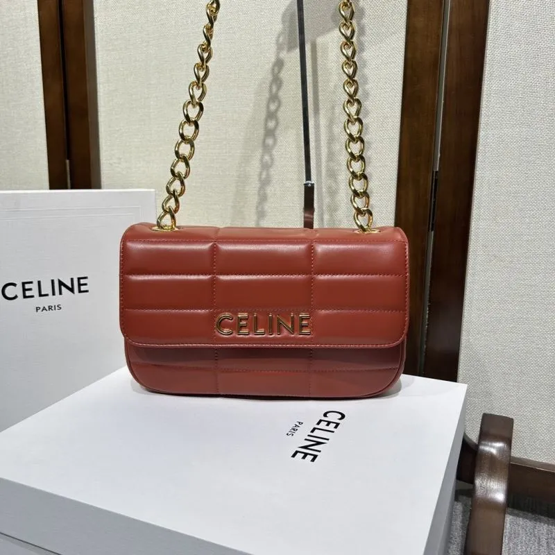Celine Quilted Chain Shoulder Bag Terracotta 314