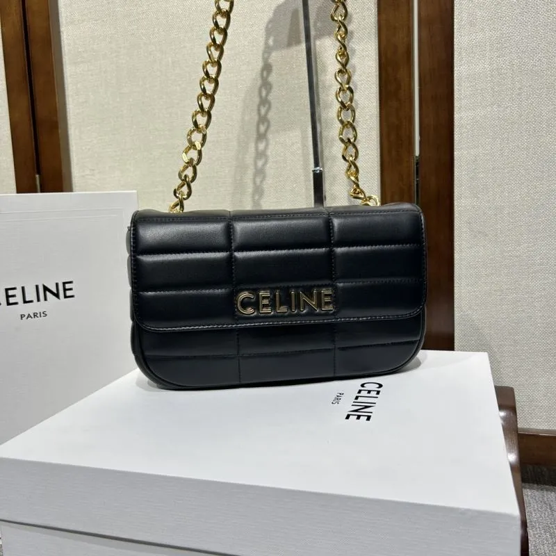 Celine Black Quilted Chain Satchel Bag 315