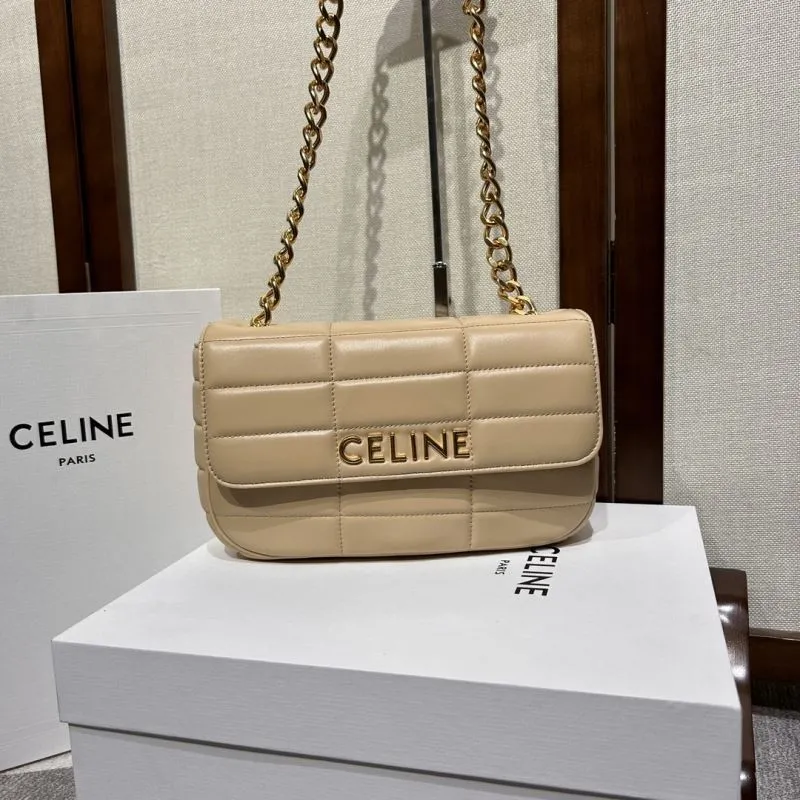 Celine Beige Quilted Chain Shoulder Bag 316