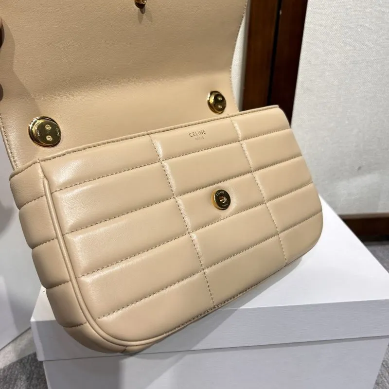 Celine Beige Quilted Chain Shoulder Bag 316 - Image 7