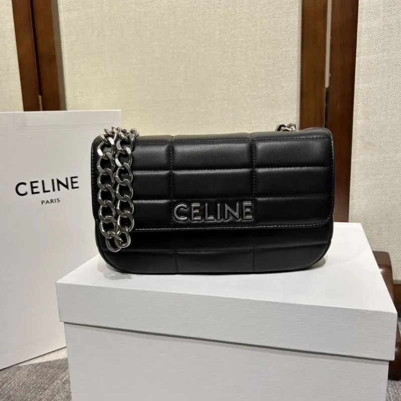 Celine Black Quilted Chain Satchel Bag