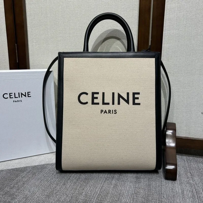 Celine Beige Black Canvas Tote Bag 322