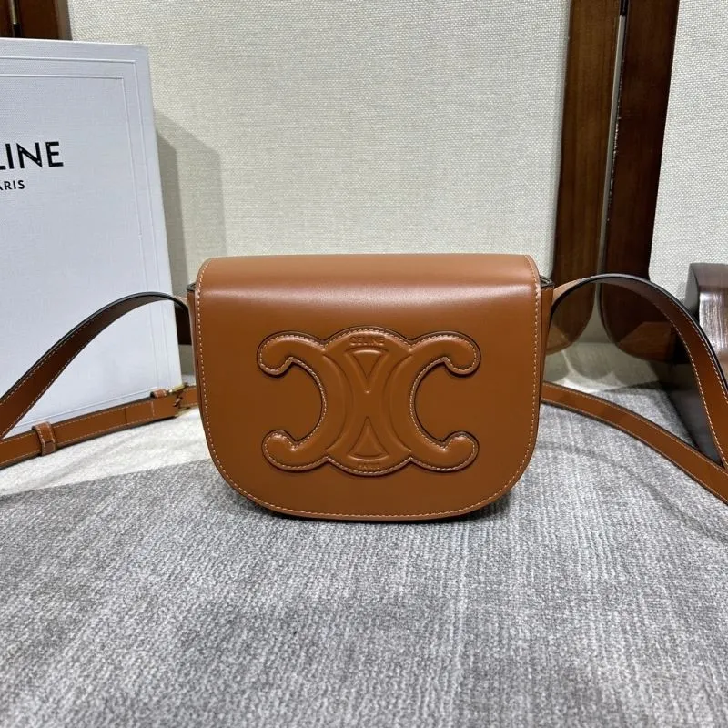 Celine Brown Leather Crossbody Saddle Bag