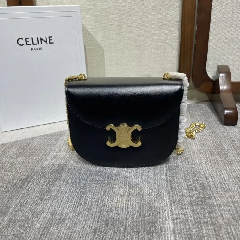 Celine Black Leather Chain Crossbody Bag