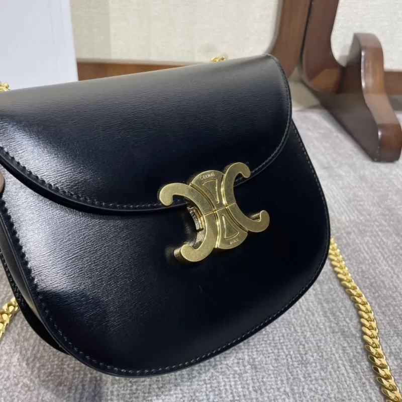 Celine Black Leather Chain Crossbody Bag - Image 5