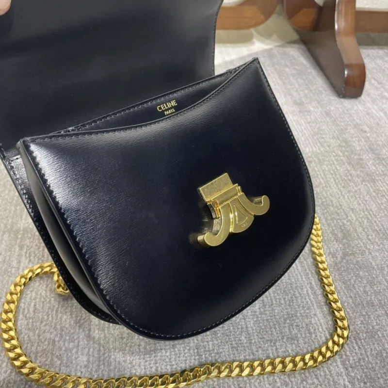 Celine Black Leather Chain Crossbody Bag - Image 6