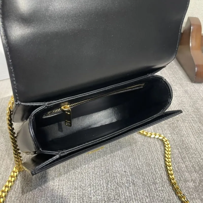 Celine Black Leather Chain Crossbody Bag - Image 8