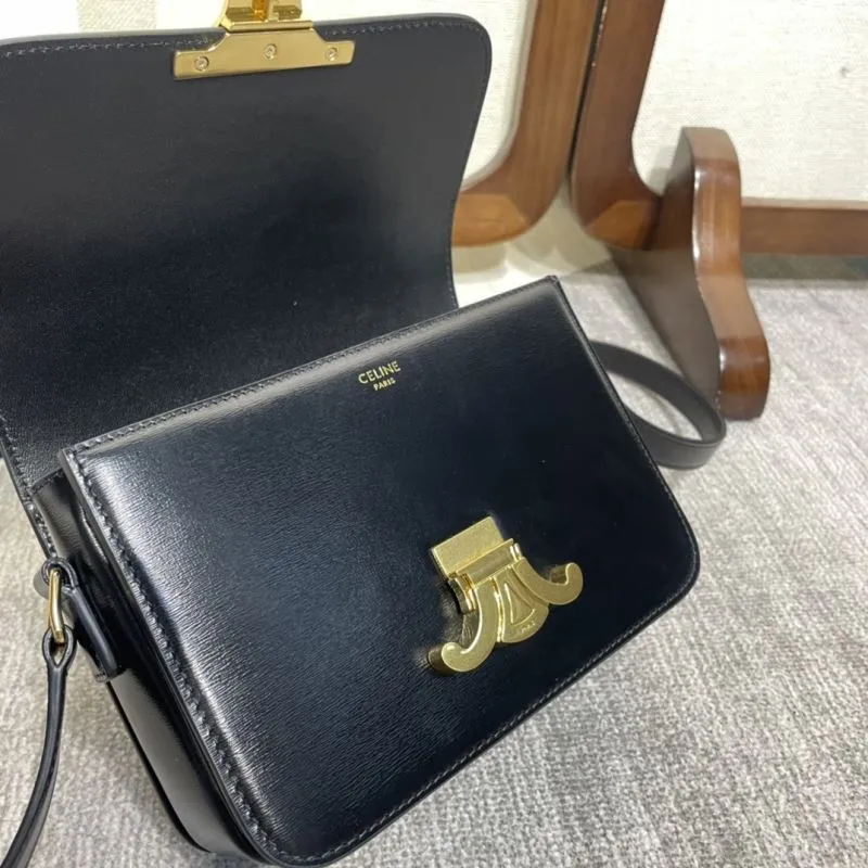 Celine Black Leather Crossbody Satchel Bag 332 - Image 7