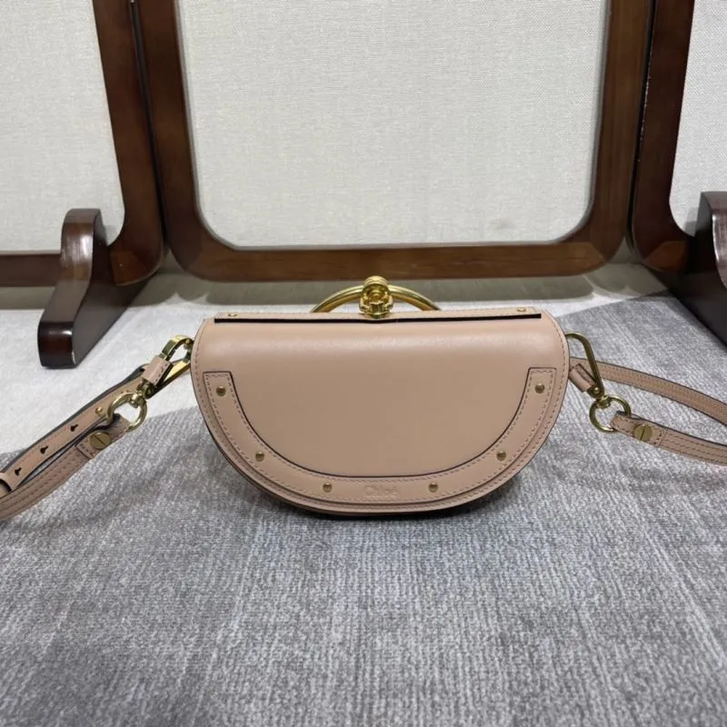 Chloe Nude Leather Crossbody Saddle Bag