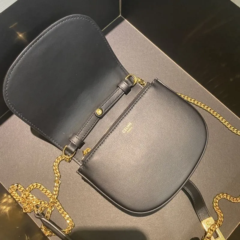 Celine Black Leather Chain Satchel Bag - Image 6