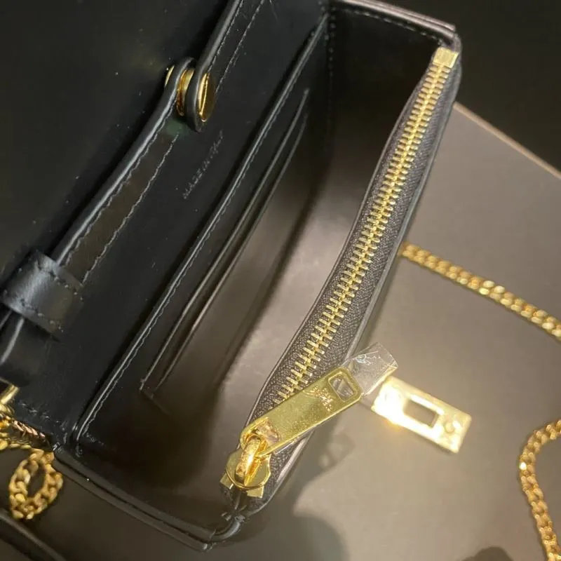 Celine Black Leather Chain Satchel Bag - Image 7