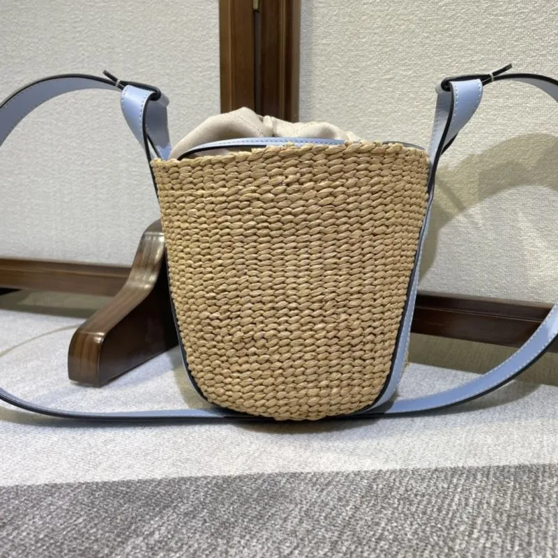 Chloe x Mifuko Straw Bucket Crossbody Bag Light Blue - Image 3