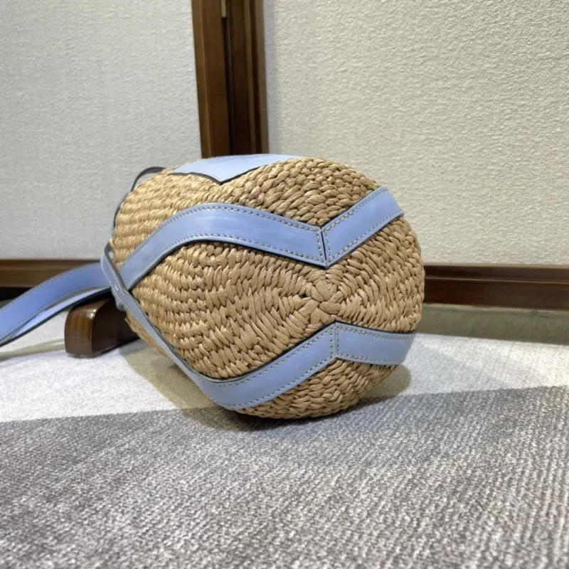 Chloe x Mifuko Straw Bucket Crossbody Bag Light Blue - Image 4