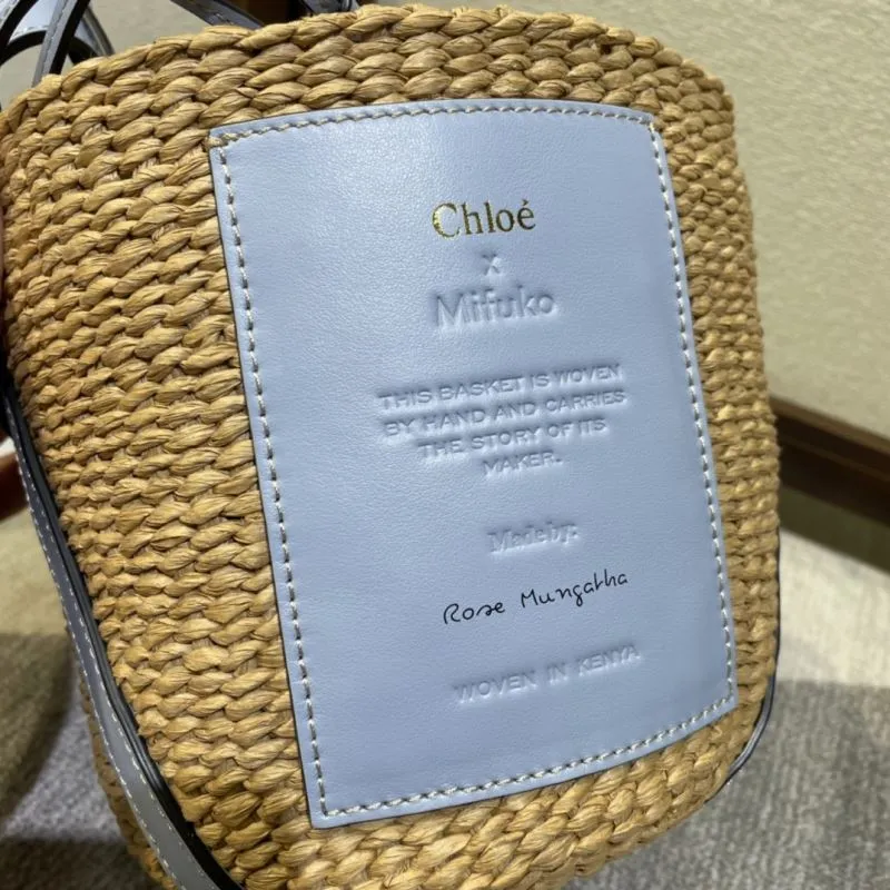 Chloe x Mifuko Straw Bucket Crossbody Bag Light Blue - Image 5