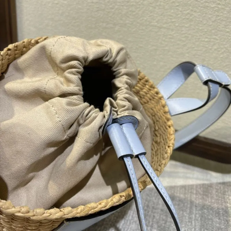 Chloe x Mifuko Straw Bucket Crossbody Bag Light Blue - Image 6