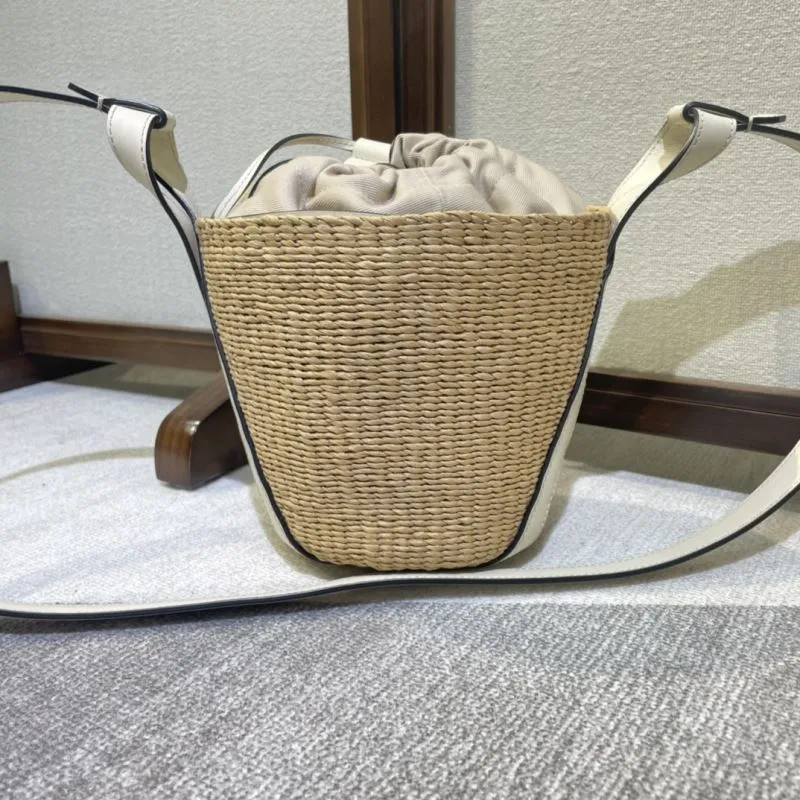 Chloe Beige Woven Raffia Bucket Crossbody Bag - Image 3