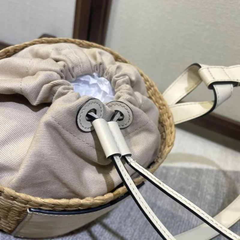 Chloe Beige Woven Raffia Bucket Crossbody Bag - Image 8