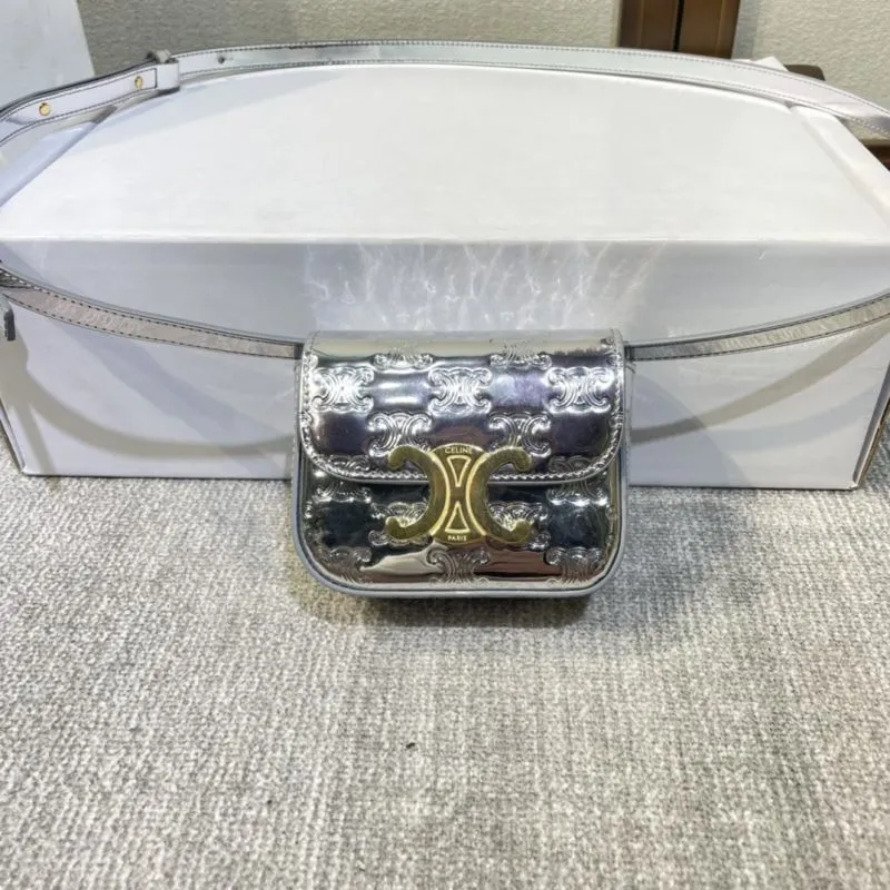 Celine Silver Metallic Crossbody Satchel Bag