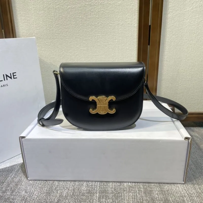 Celine Black Leather Crossbody Saddle Bag