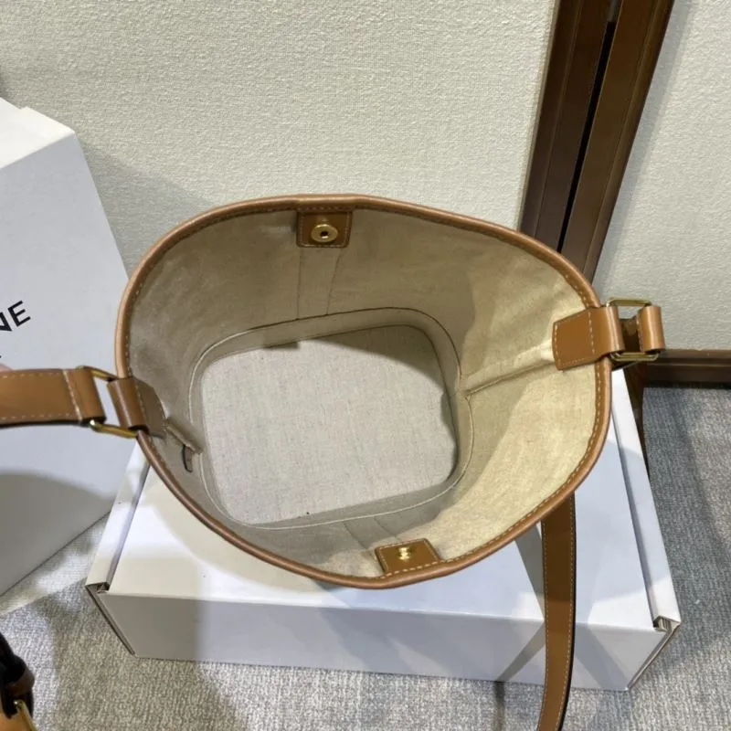Celine Triomphe Canvas Bucket Bag Green Brown Crossbody - Image 7