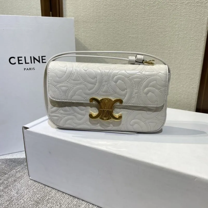 Celine White Quilted Satchel Bag 367