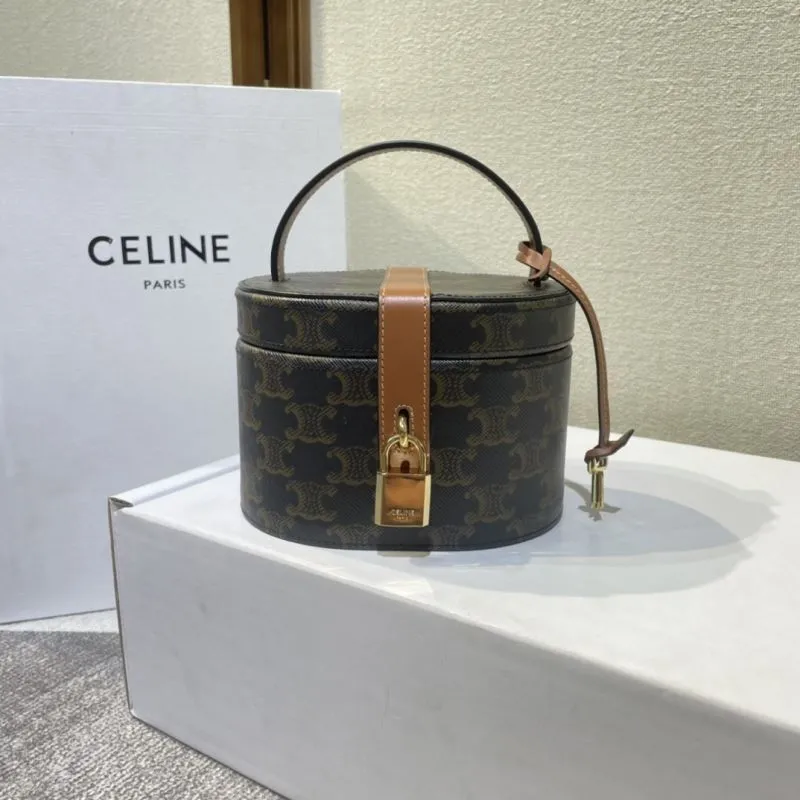 Celine Monogram Round Vanity Bag 368 Dark Brown