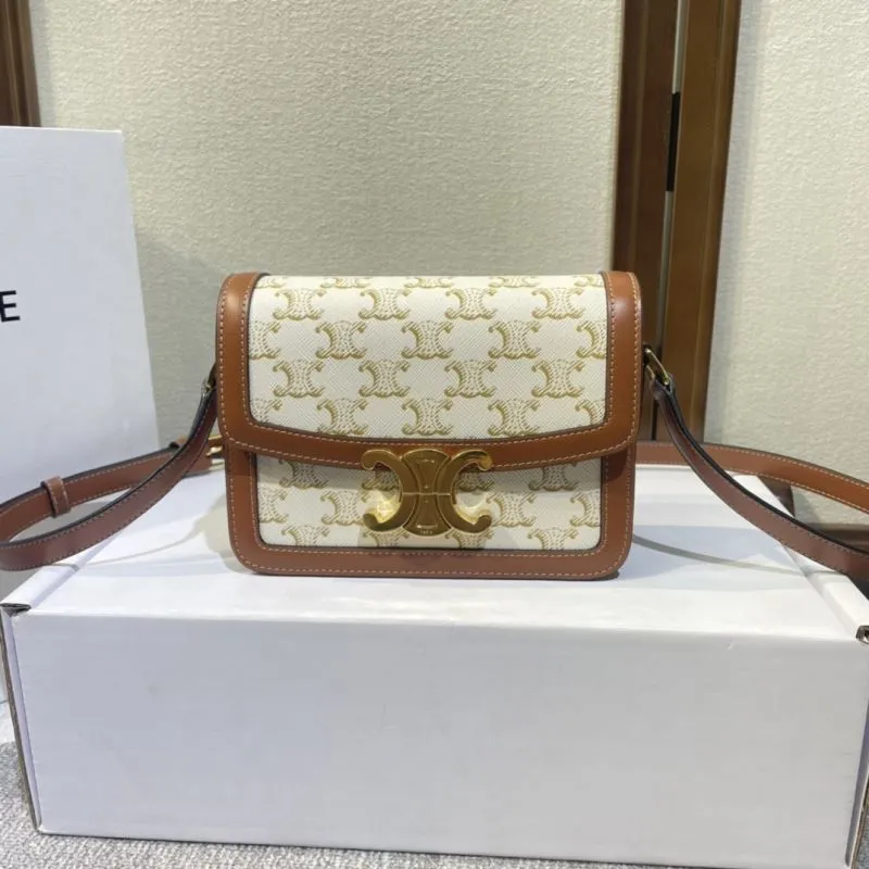 Celine Monogram Crossbody Satchel Bag White Brown