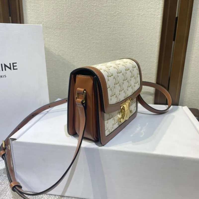 Alternative view of Celine Monogram Crossbody Satchel Bag White Brown