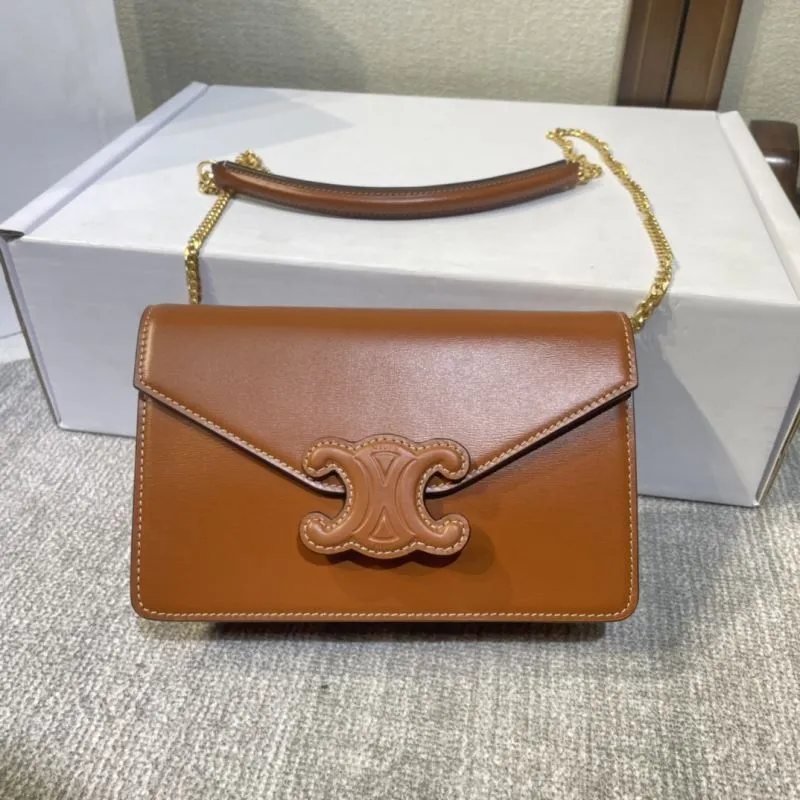 Celine Brown Leather Chain Satchel Bag