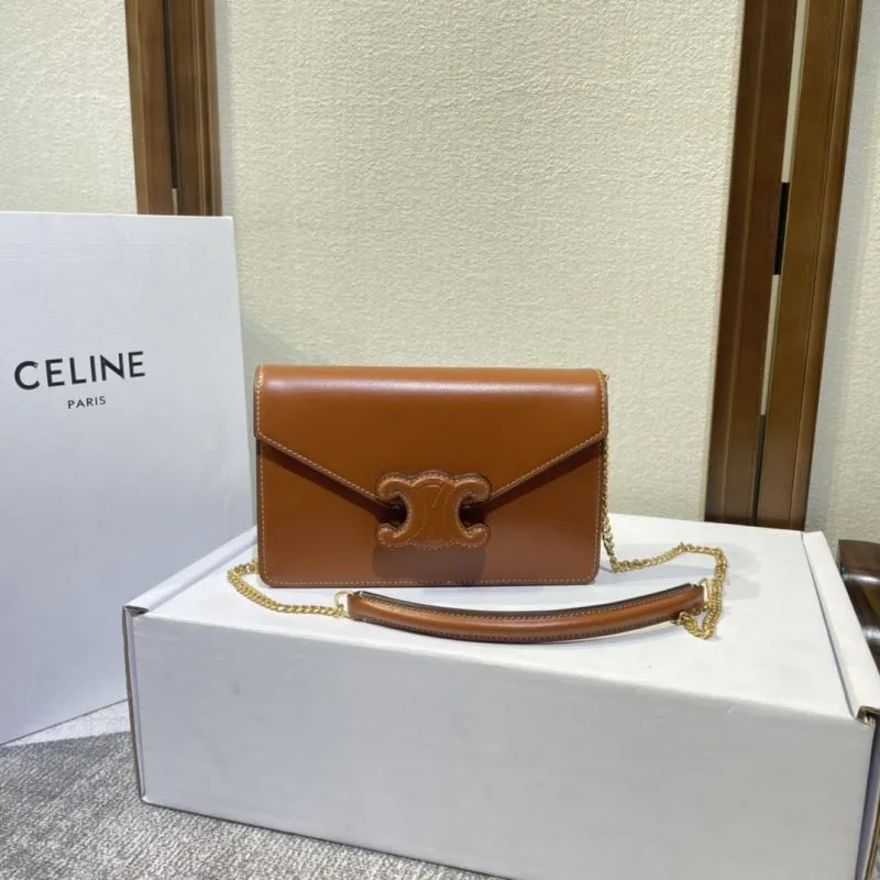 Alternative view of Celine Brown Leather Chain Satchel Bag