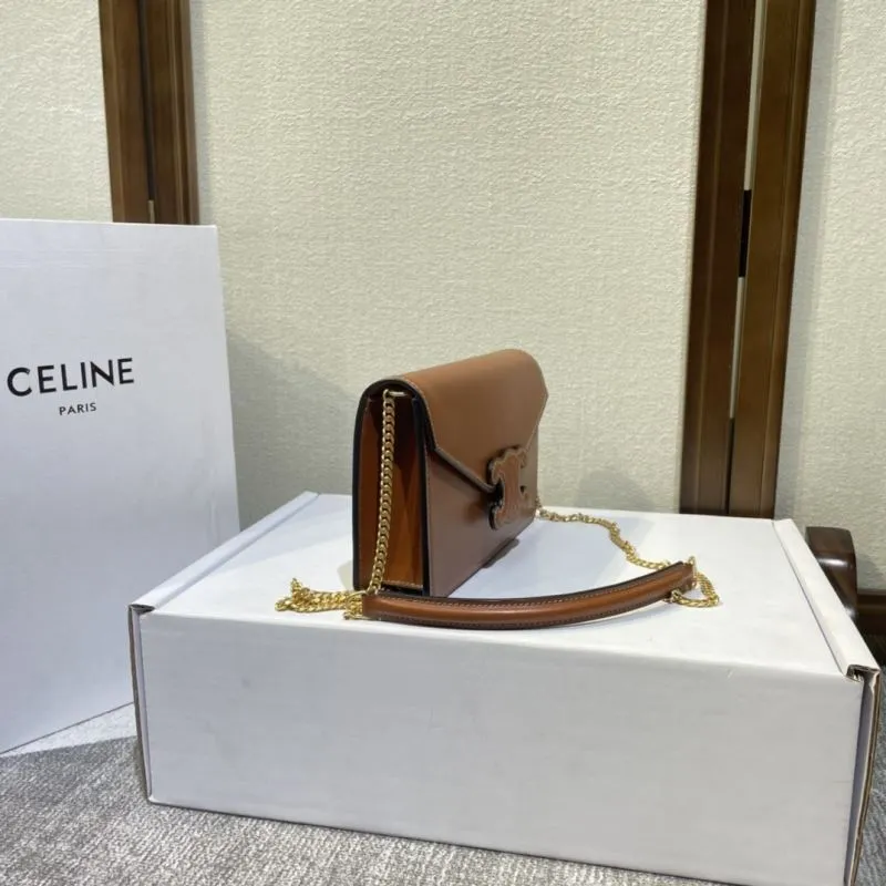 Celine Brown Leather Chain Satchel Bag - Image 3