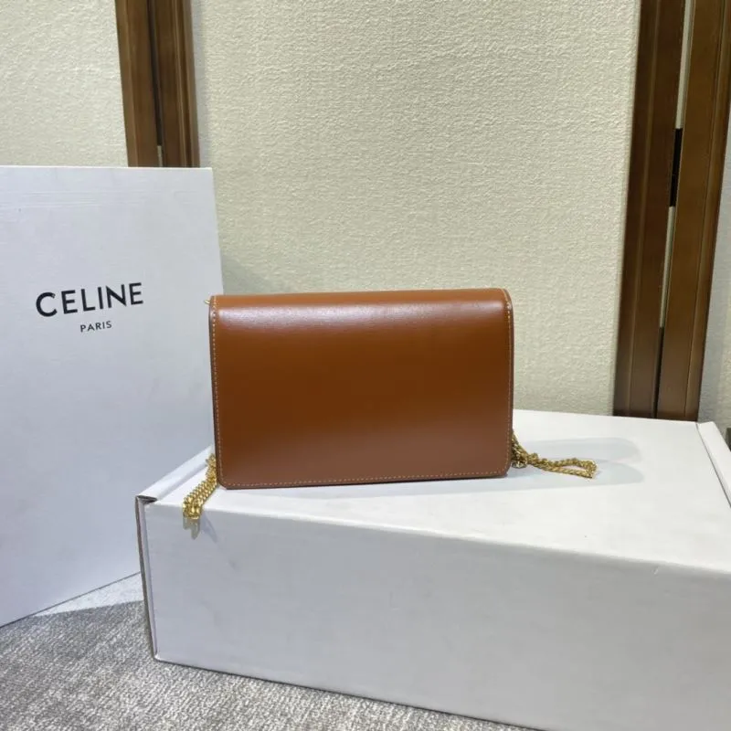 Celine Brown Leather Chain Satchel Bag - Image 4