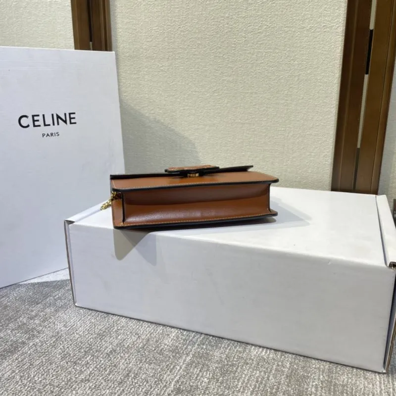 Celine Brown Leather Chain Satchel Bag - Image 5