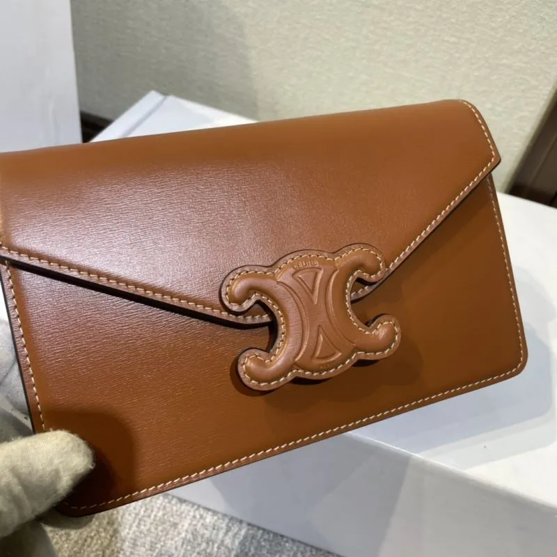 Celine Brown Leather Chain Satchel Bag - Image 6