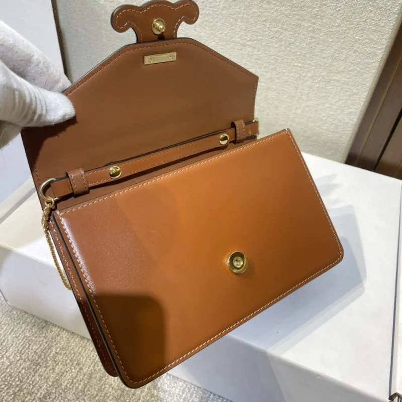 Celine Brown Leather Chain Satchel Bag - Image 7
