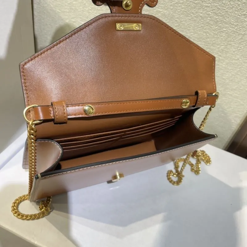 Celine Brown Leather Chain Satchel Bag - Image 8