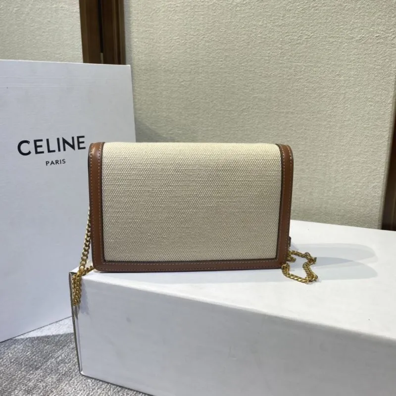 Celine 375 Beige Brown Canvas Crossbody Bag - Image 4
