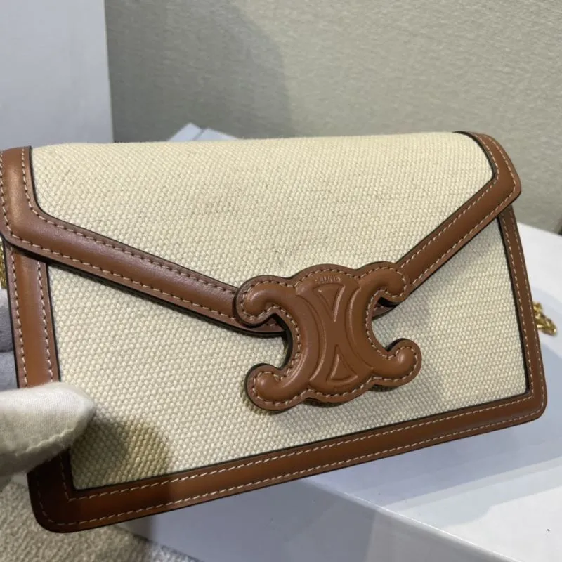 Celine 375 Beige Brown Canvas Crossbody Bag - Image 6