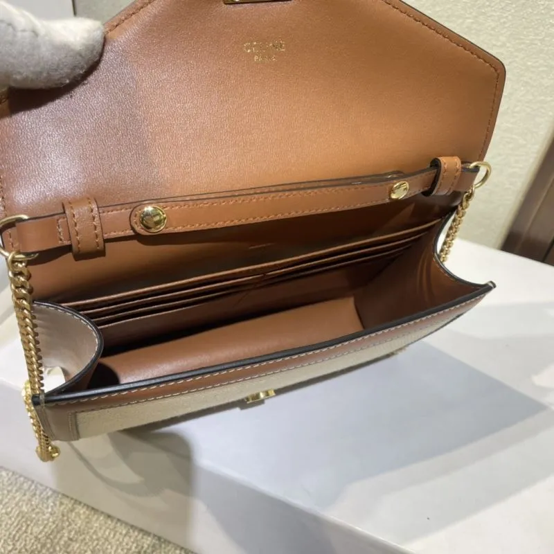 Celine 375 Beige Brown Canvas Crossbody Bag - Image 8