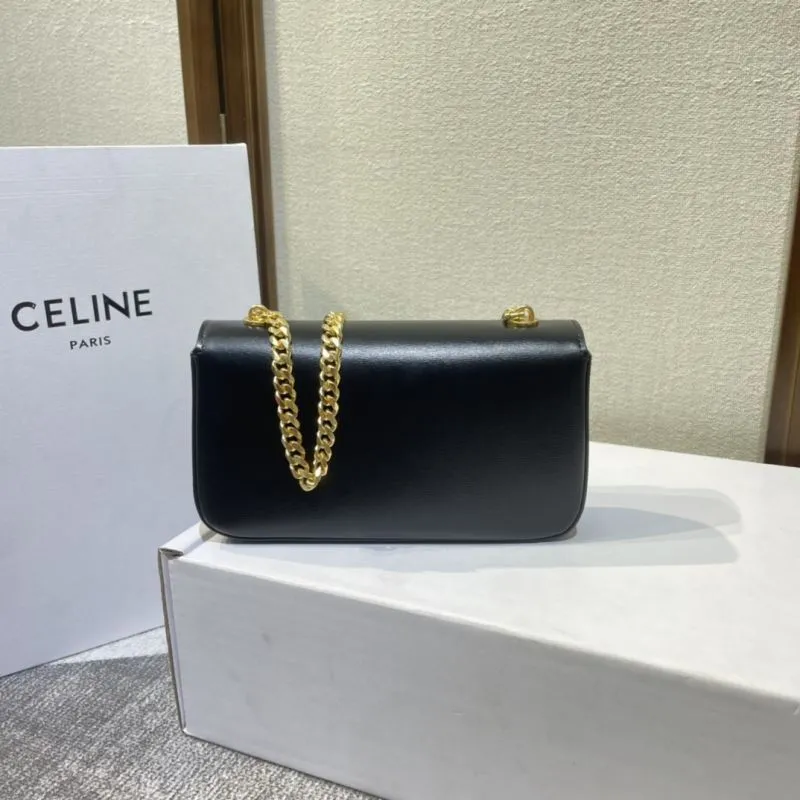 Celine Black Leather Chain Shoulder Bag - Image 4