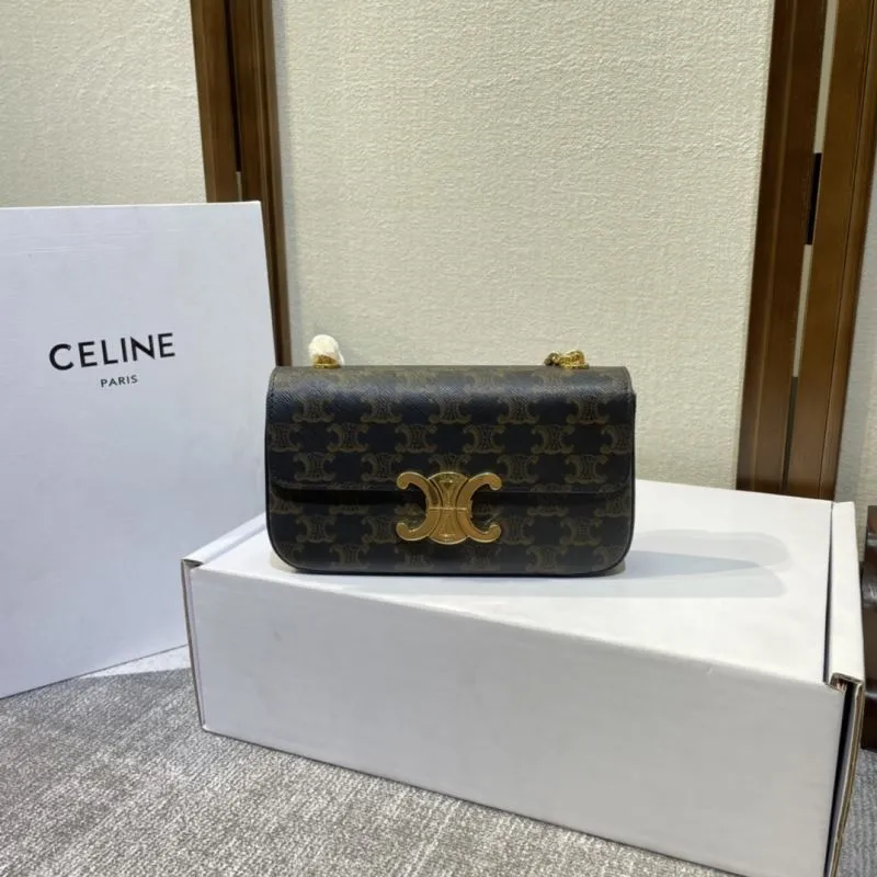 Celine Dark Brown Monogram Chain Satchel Bag 378