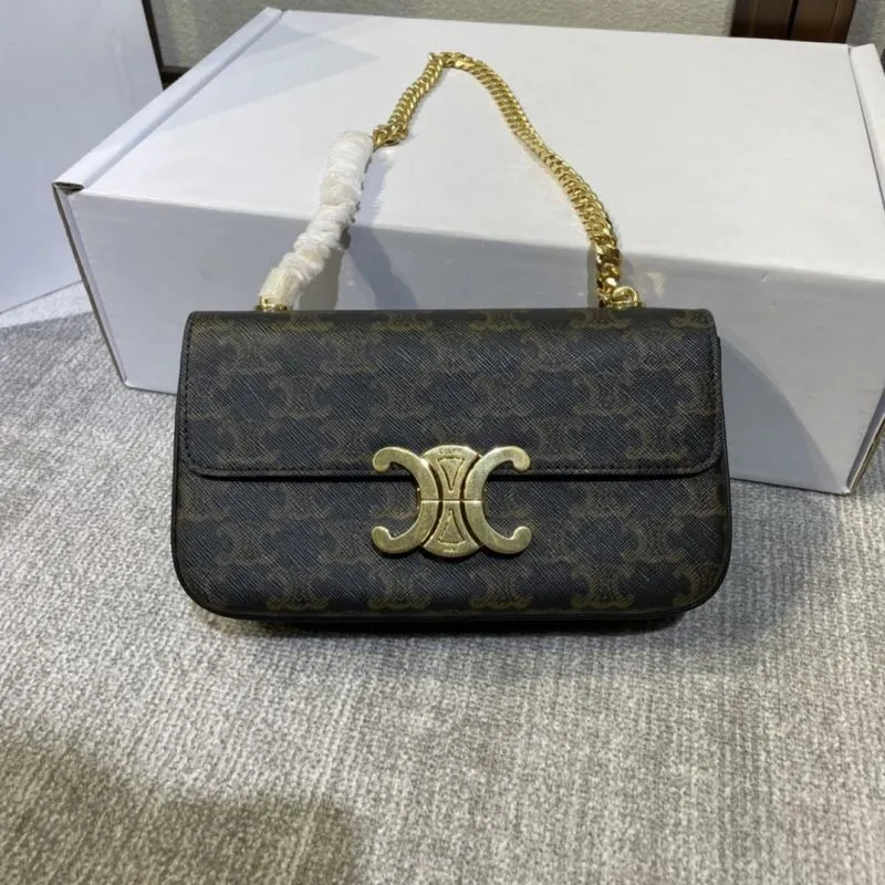 Celine Dark Brown Monogram Chain Satchel Bag 378 - Image 3
