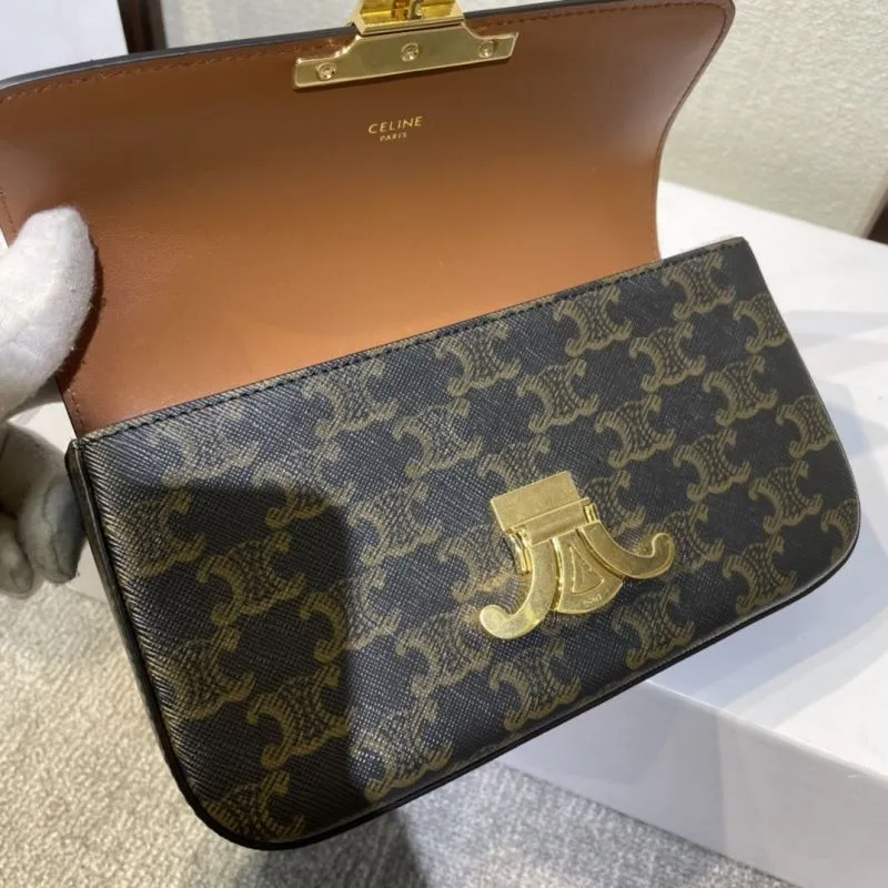 Celine Dark Brown Monogram Chain Satchel Bag 378 - Image 7
