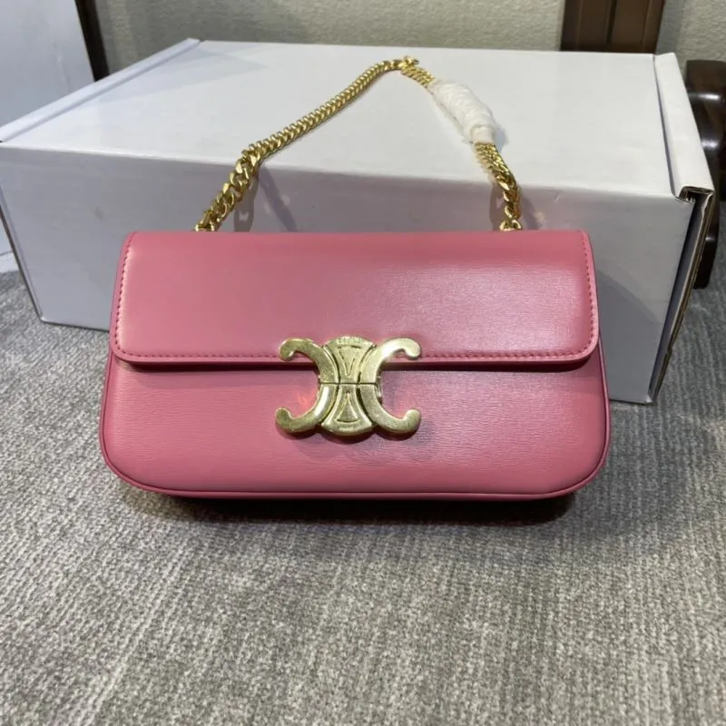 Celine Pink Leather Chain Shoulder Satchel Bag 379
