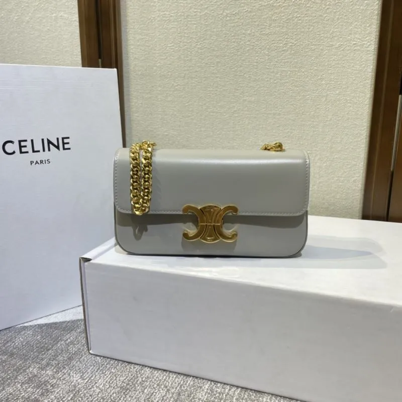 Alternative view of Celine Light Gray Leather Chain Satchel Bag