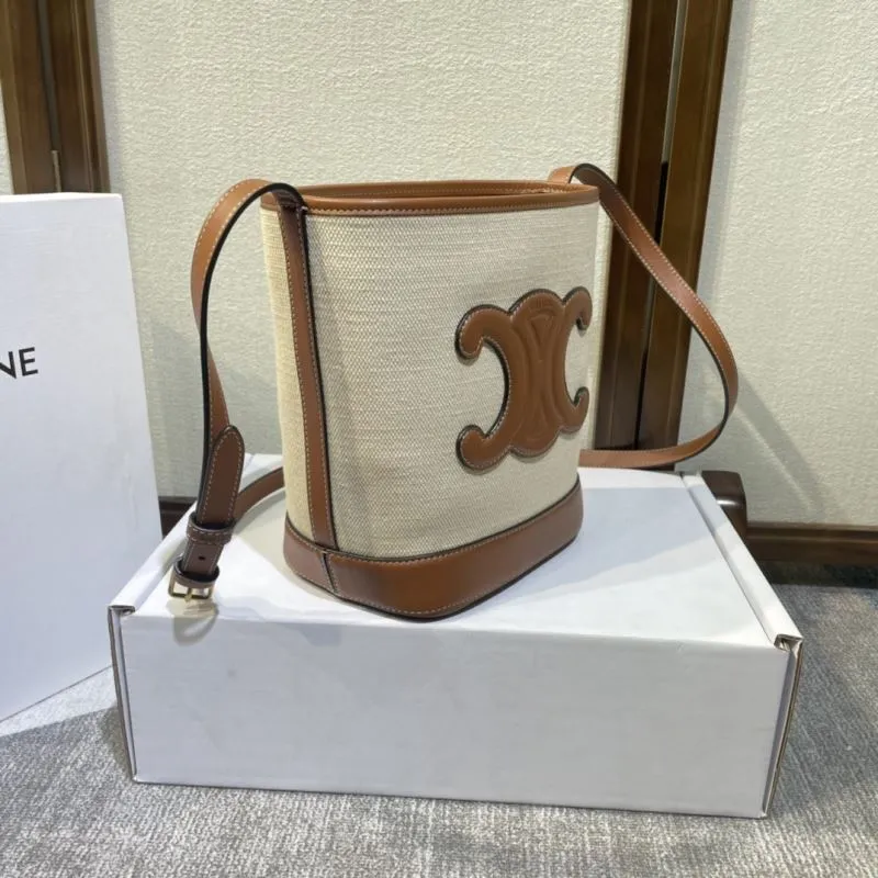 Alternative view of Celine Canvas Leather Bucket Bag 382 Beige Brown